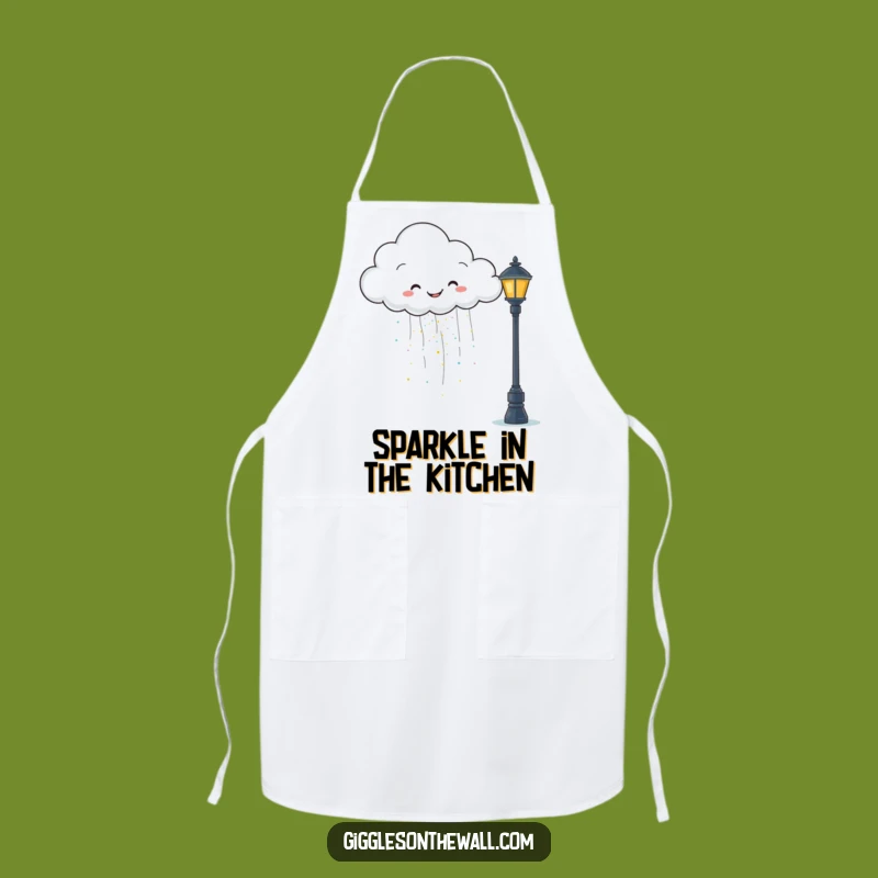 Funny Glitter Cloud Apron: Happy Rain - Kitchen Sparkle Fun!