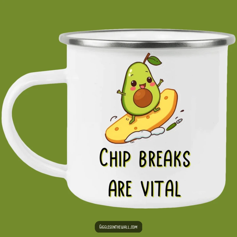 Funny Avocado Surfer Camping Mug: Cute Character Chip, Outdoor Gift