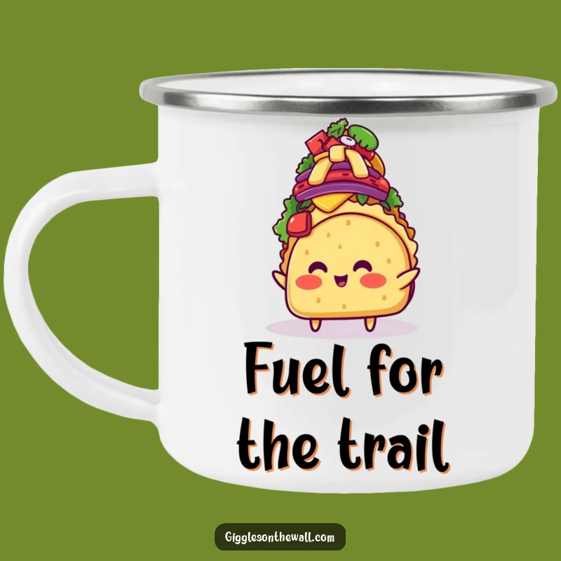 Funny Taco Topping Balance Camping Mug: Blushing Character, Outdoor Gift