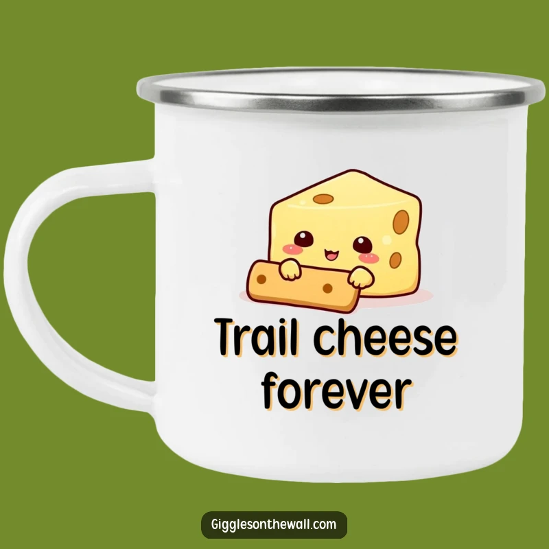 Embrace the great outdoors with a laugh thanks to this funny camping mug featuring a cheese character's cracker camouflage. Perfect for your morning brew in nature.