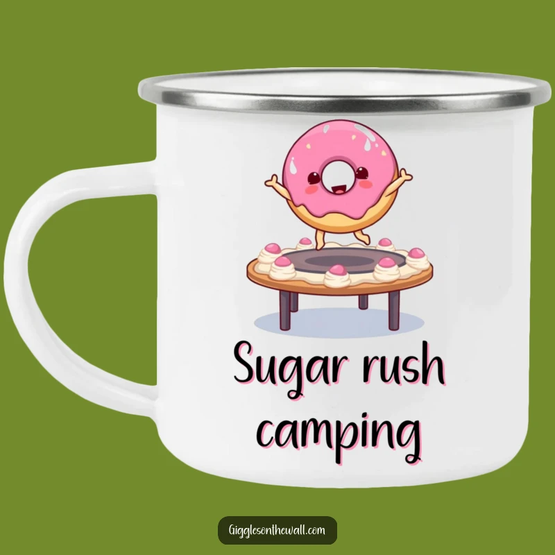 Funny Donut Bouncing Camping Mug: Playful Character, Outdoor Sweet Gift
