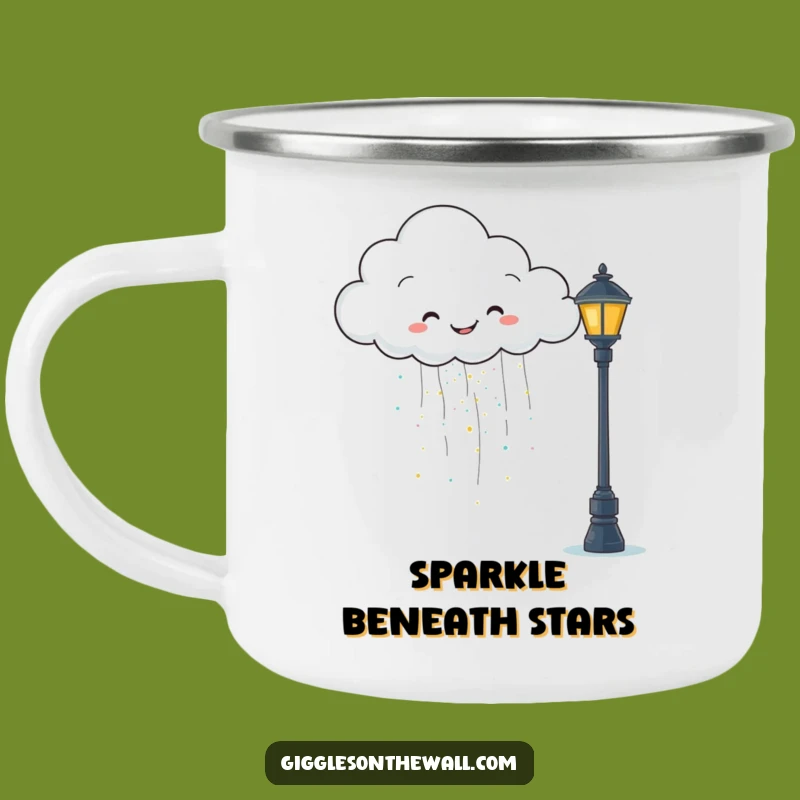 Funny Glitter Cloud Camping Mug: Happy Rain - Outdoor Magic!