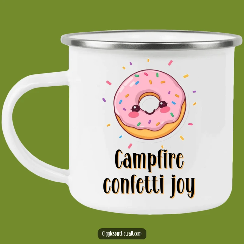 Funny Happy Donut Camping Mug: Celebrate Outdoors with Confetti