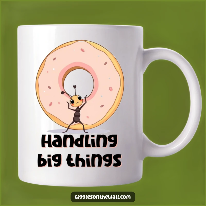 Funny Ant Lifting Donut Mug a Hilarious Gift for Determined Souls