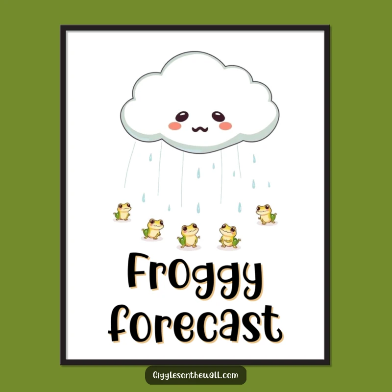 Funny Frog Rain Cloud Digital Print: Emotional Weather Art, Perfect Humorous Gift