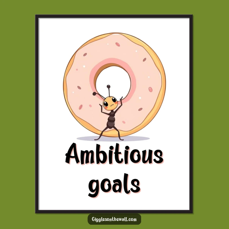 Funny Ant Lifting Donut Digital Art Print a Hilarious Download for Instant Motivation