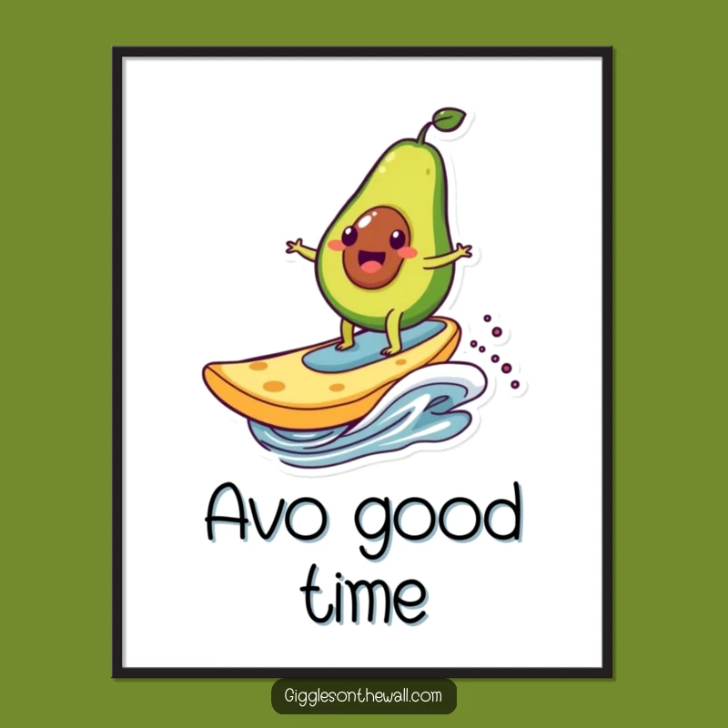 Funny Avocado Surfing Chip Digital Art - Instant Whimsical Wall Decor