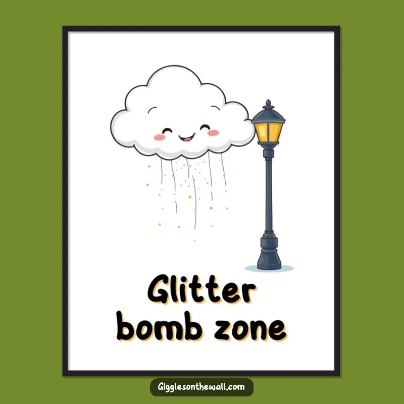 Funny Glitter Cloud Digital Art: Happy Rain - Instant Whimsical Decor!