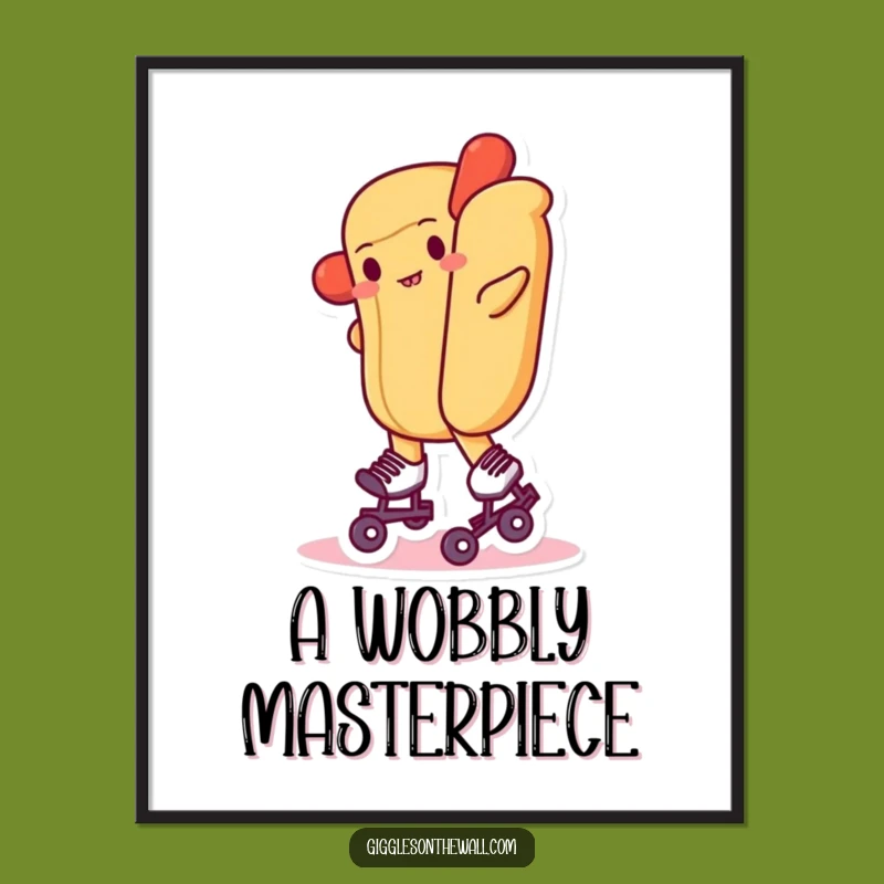 Funny Hot Dog Roller Skates Digital Art: Hilarious Wobble for Instant Decor