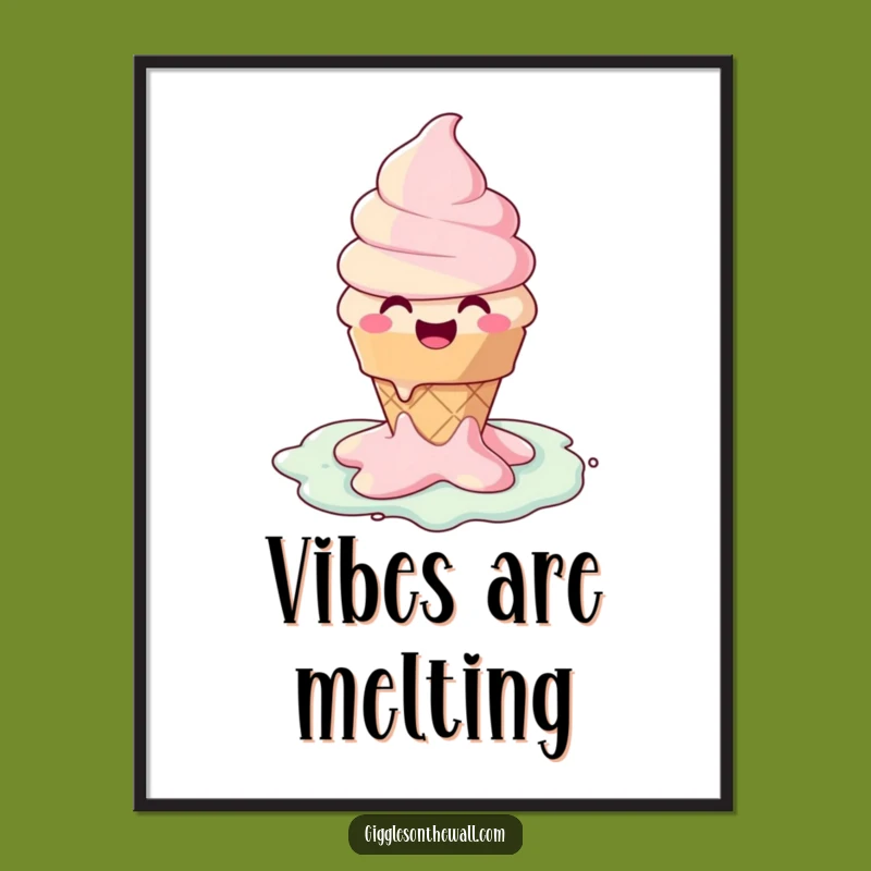 Instantly download and print this funny artwork of a happy ice cream cone character melting into pure joy. Perfect for a cheerful vibe!