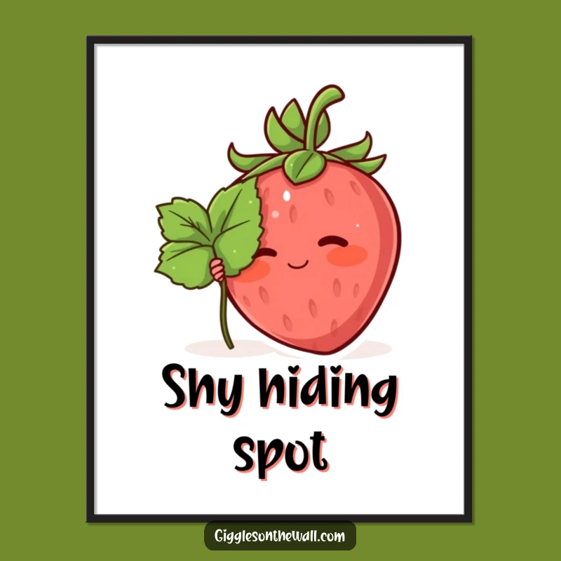 Funny Shy Strawberry Digital Print: Hiding Character Art Gift