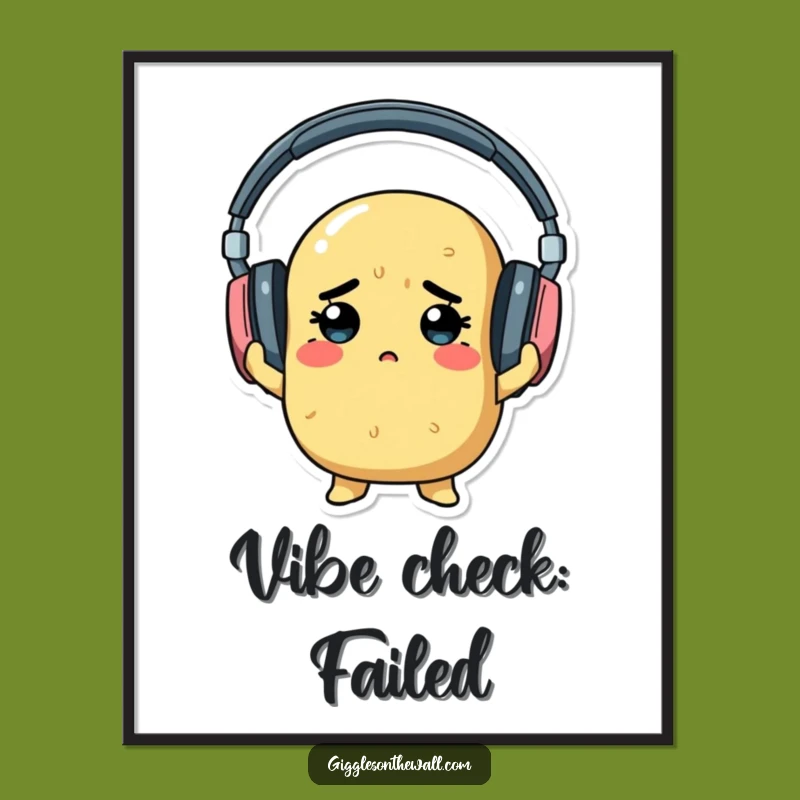 Funny Determined Potato Digital Art Print - Instant Music Lover Decor