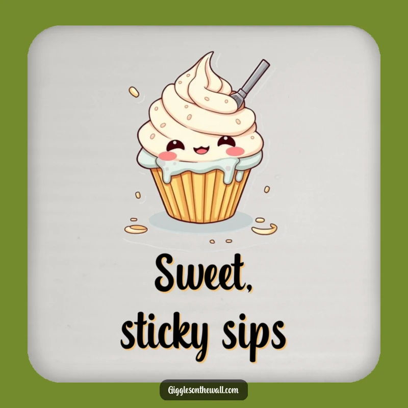Kawaii Messy Cupcake Coaster - Protect Surfaces with Funny Baking Art - Unique Funny Gift