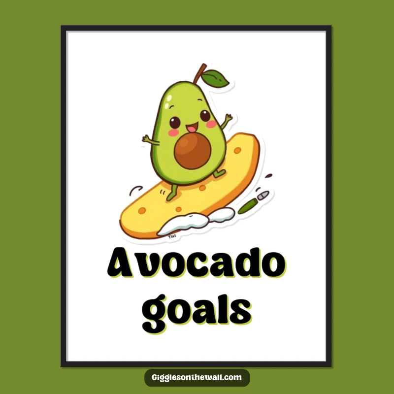 Funny Avocado Surfer Poster: Cute Character Chip Art, Wall Decor Gift