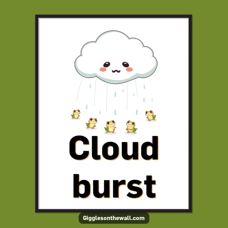 Funny Frog Rain Cloud Poster: Emotional Weather Art, Perfect Humorous Gift