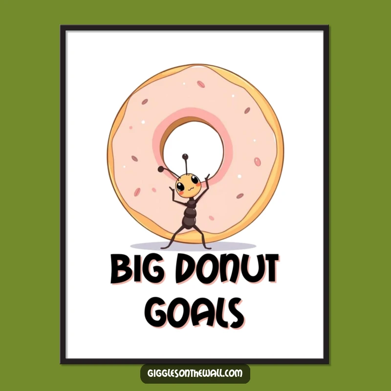 Funny Ant Lifting Donut Poster a Hilarious Wall Art for Inspiration