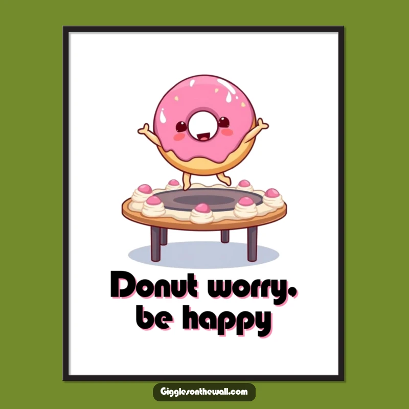 Funny Donut Bouncing Poster: Playful Character Art, Sweet Decor Gift