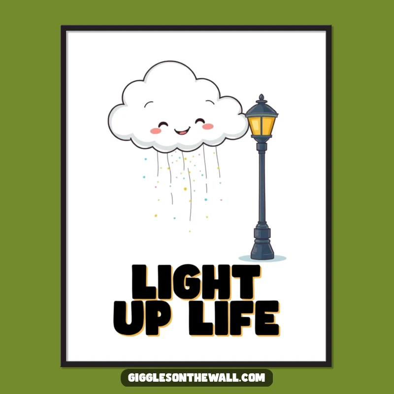 Funny Glitter Cloud Poster: Happy Rain Art - Whimsical Decor!