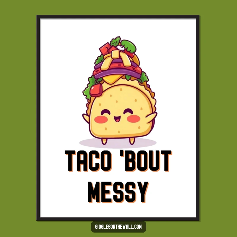 Funny Taco Topping Balance Poster: Blushing Character Art, Kitchen Decor Gift