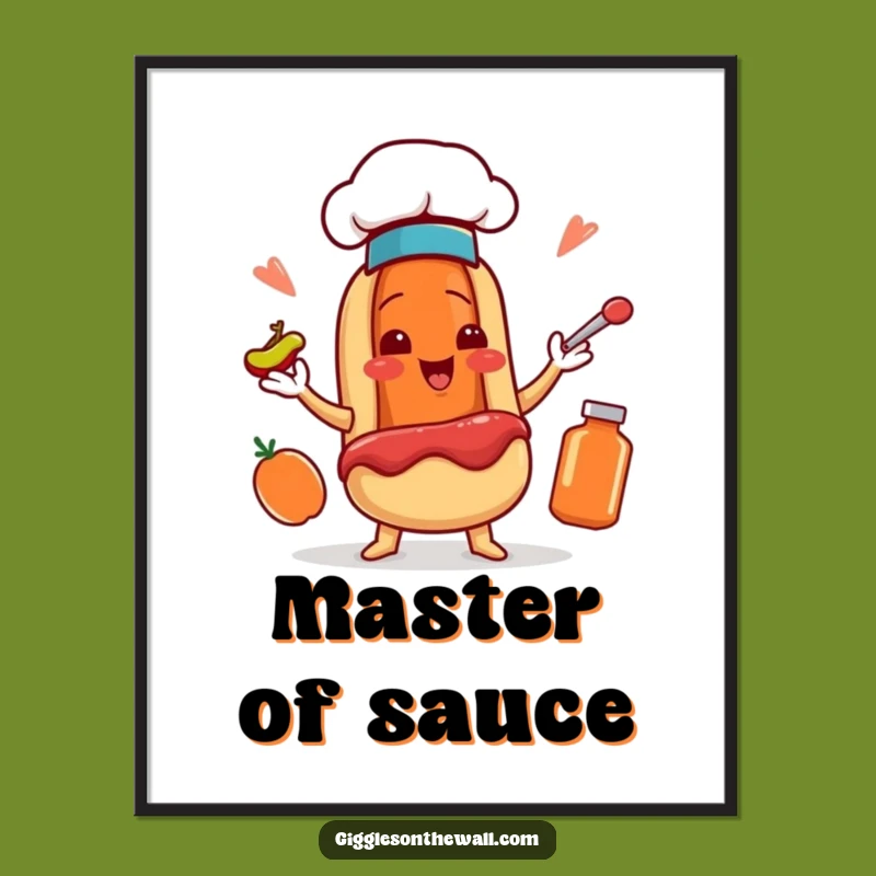 Funny Hot Dog Chef Poster: Juggling Condiments Wall Art Gift