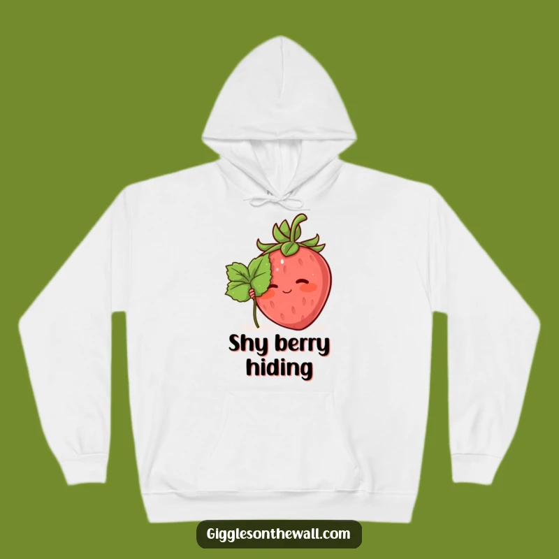 Funny Shy Strawberry Hoodie: Hiding Leaf Character Sweatshirt Gift