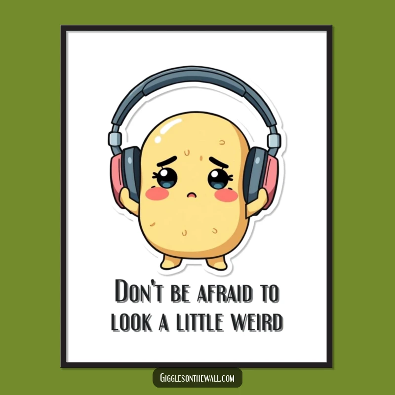 Free Printable Wall Art: Potato w/ Big Headphones, Fun Downloadable Decor