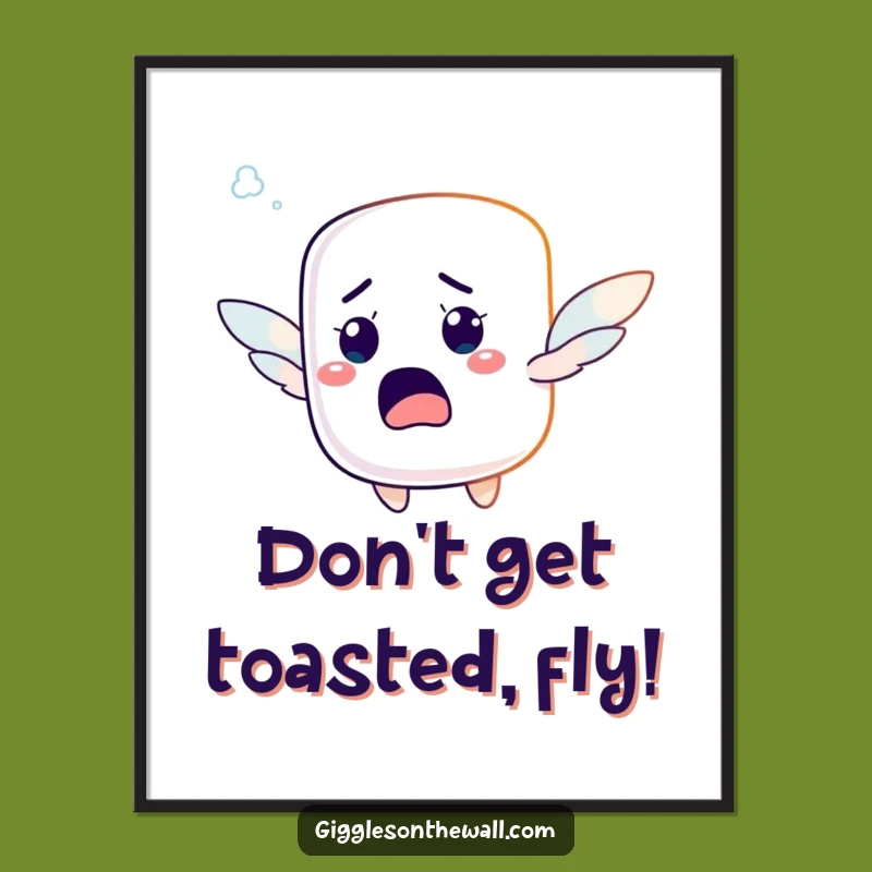 Free Printable Wall Art: Startled Marshmallow Flying Funny Downloadable Art Gift