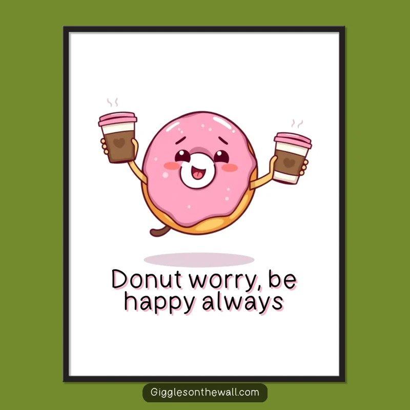 Funny Free Printable Wall Art: Giddy Donut Juggling Coffee - Quirky Breakfast Decor