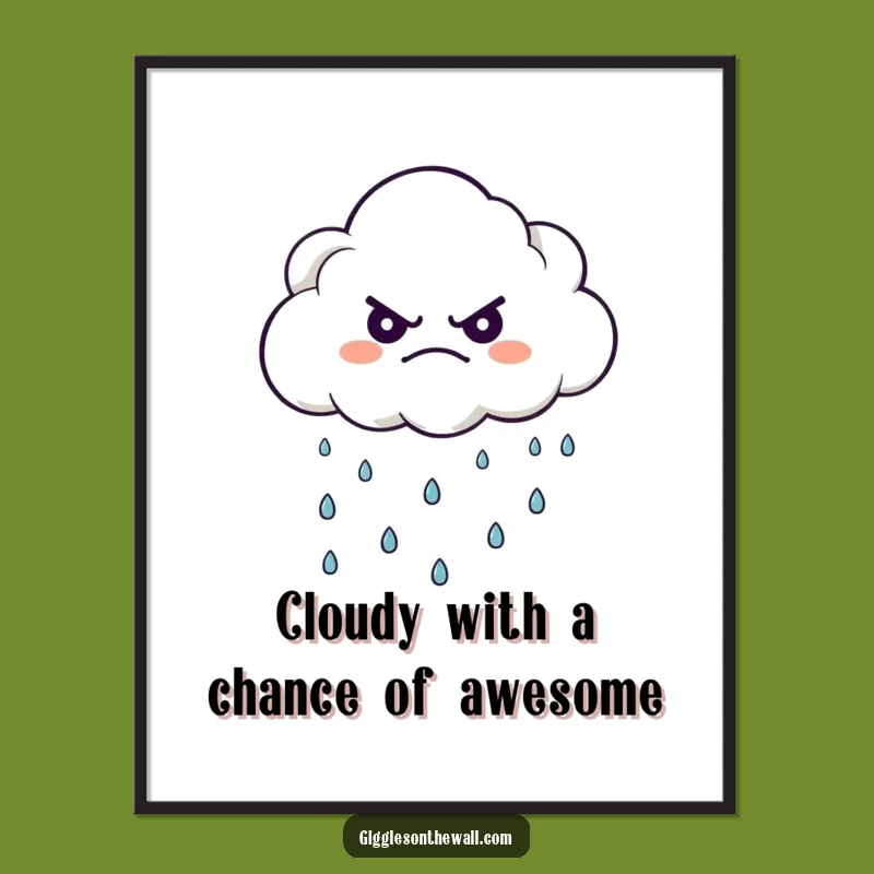 Funny Free Printable Wall Art: Grumpy Cloud's Happy Rain - Downloadable Decor