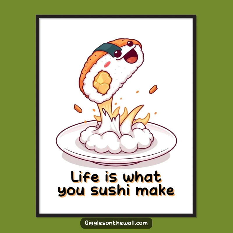 Funny Free Printable Wall Art: Dramatic Sushi Leap - Whimsical Foodie Decor