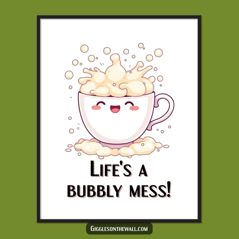 Free Printable Wall Art: Splashing Bubble Teacup, Whimsical Decor, Funny Downloadable Art, DIY Gift