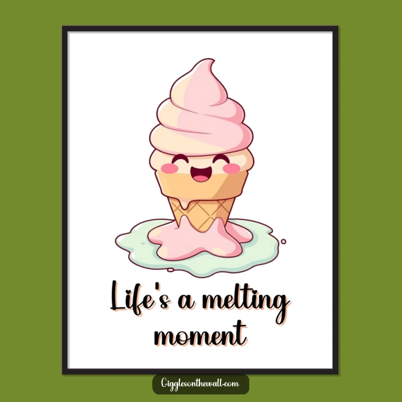 Free Printable Wall Art: Funny Melting Ice Cream Cone Joyful Downloadable Art Gift