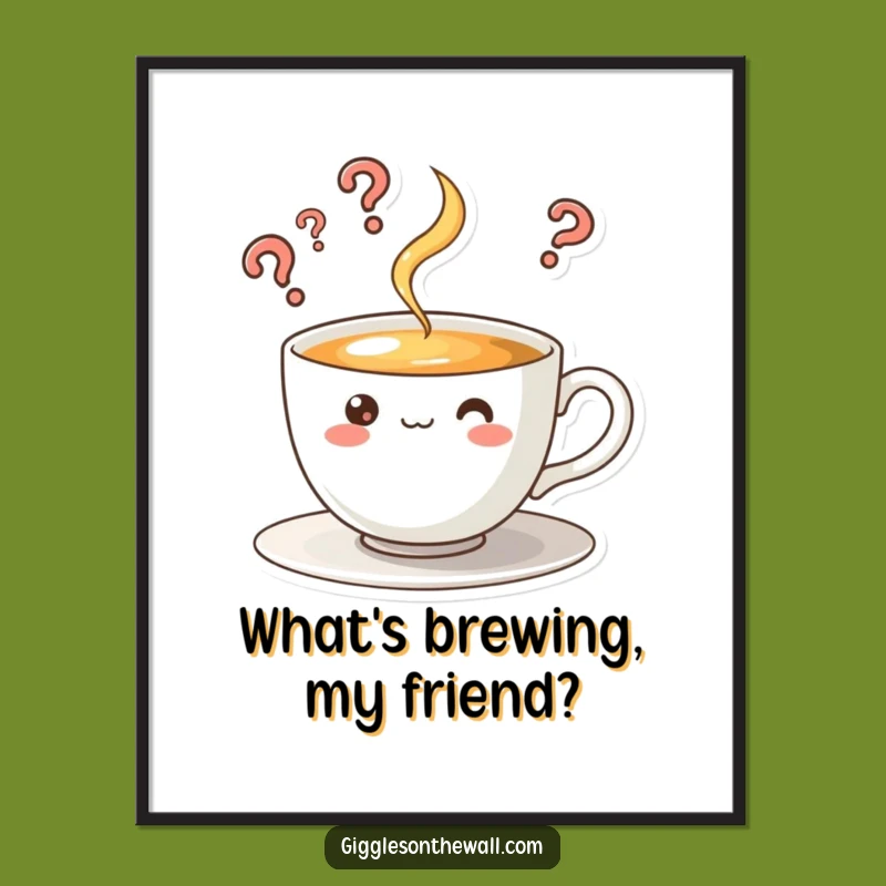 Free Printable Wall Art: Curious Teacup Question Marks Funny Downloadable Art Gift