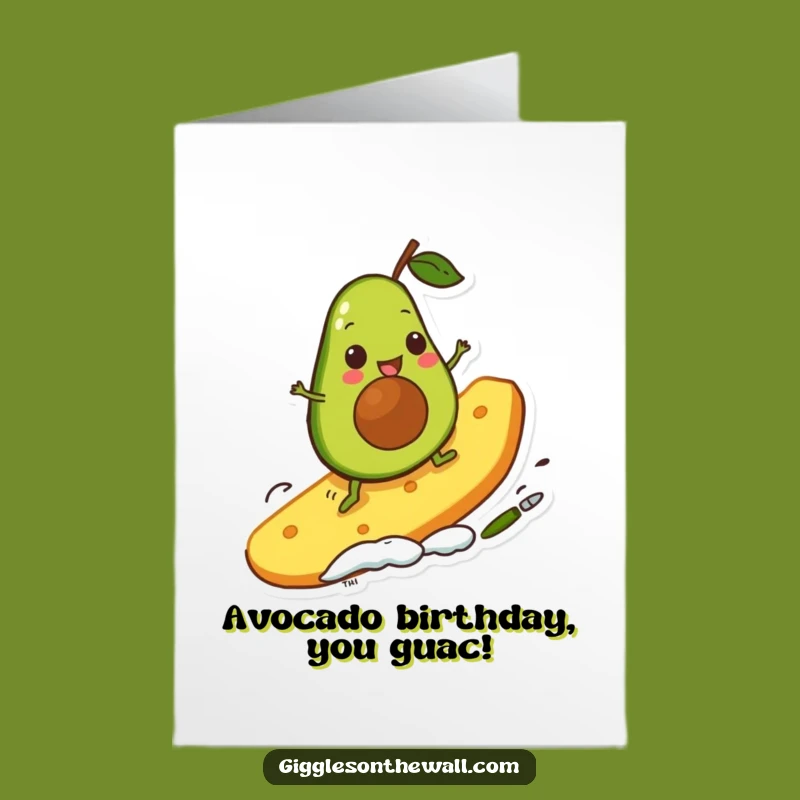 Free Printable Birthday Card: Funny Avocado Surfer Chip Design for a Laugh!