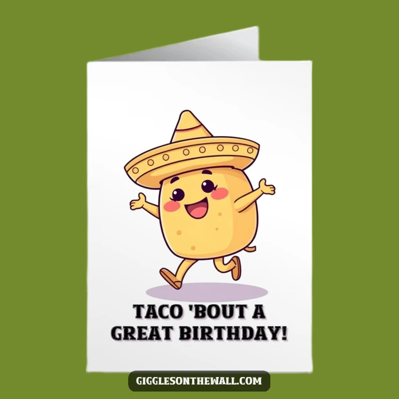 Free Printable Birthday Card: Moonwalking Taco Fiesta, Funny Downloadable Greeting for Party Fun