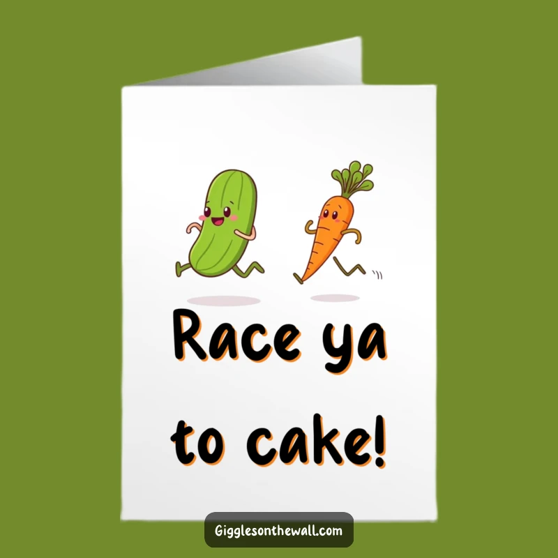 Free Printable Birthday Card: Pickle vs Carrot Race Funny Downloadable Gift
