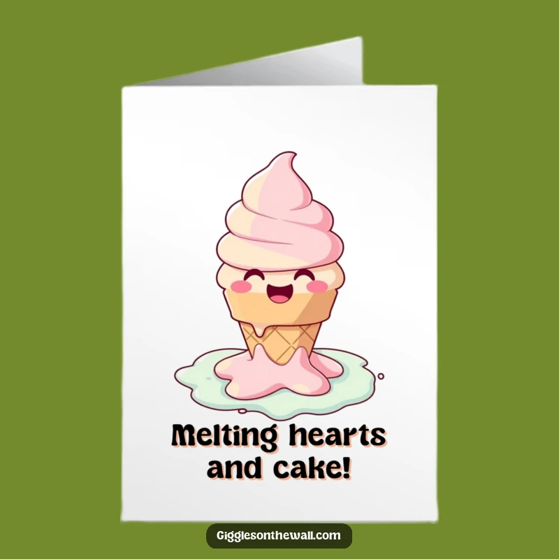 Free Printable Happy Birthday Card: Funny Melting Ice Cream Cone Joyful Downloadable Gift