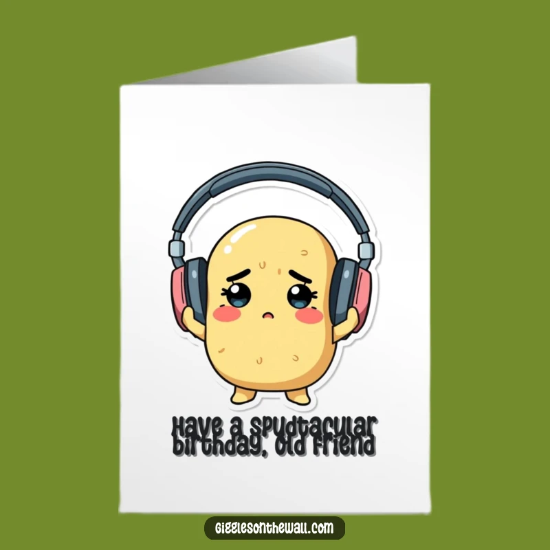 Free Printable Birthday Card: Potato w/ Big Headphones, Funny Downloadable Gift