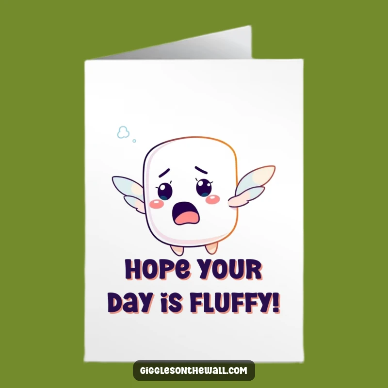 Free Printable Birthday Card: Startled Marshmallow Flying Funny Downloadable Gift