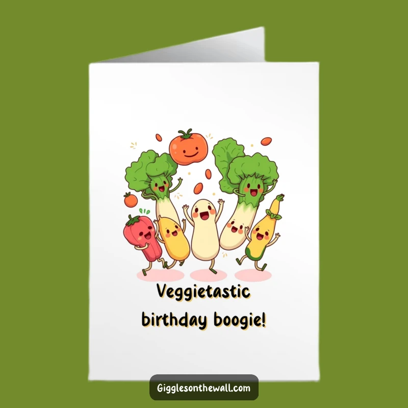 Free Printable Veggie Dance Birthday Card: Chaotic Fun Humor Downloadable Gift