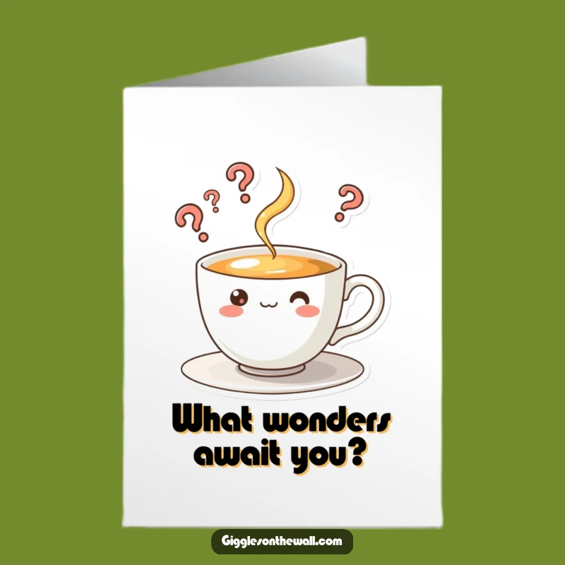 Free Printable Birthday Card: Curious Teacup Question Marks Funny Downloadable Gift