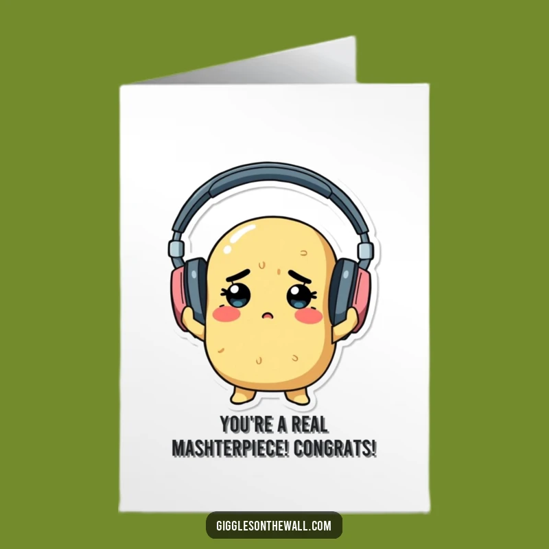 Free Printable Congrats Card: Potato w/ Big Headphones, Fun Downloadable