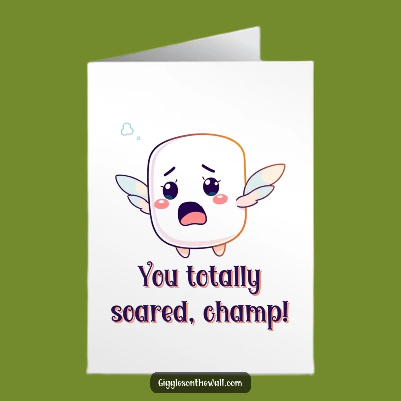 Free Printable Congratulations Card: Startled Marshmallow Flying Funny Downloadable Gift