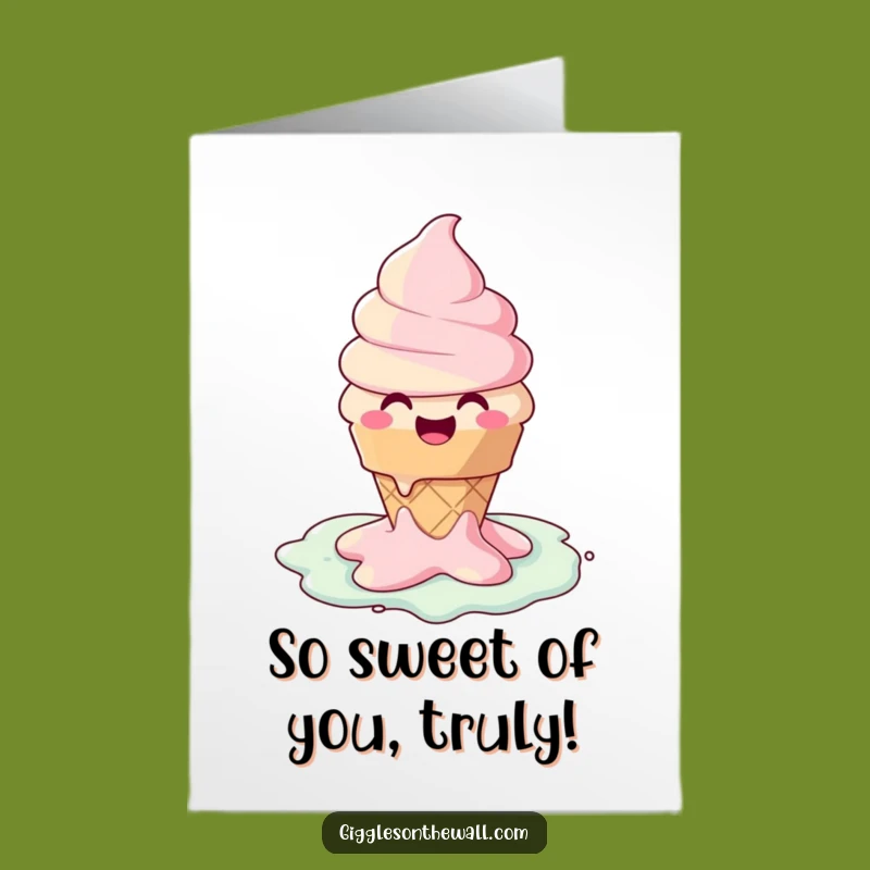Free Printable Thank You Card: Funny Melting Ice Cream Cone Joyful Downloadable Gift