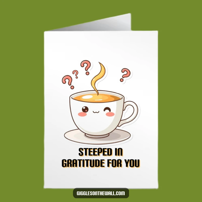 Free Printable Thank You Card: Curious Teacup Question Marks Funny Downloadable Gift