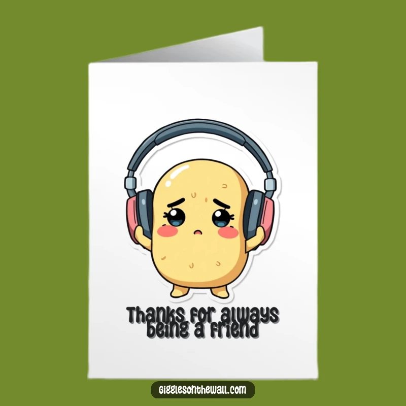 Free Printable Thank You Card: Potato w/ Big Headphones, Downloadable