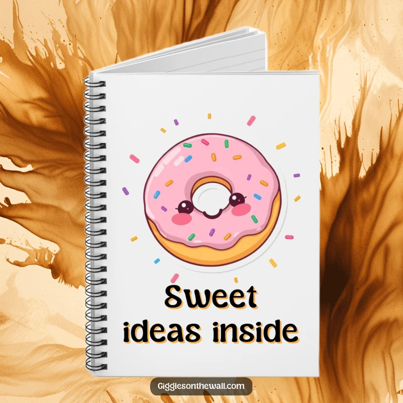 Funny notebook with a happy donut and confetti, ideal for jotting down sweet ideas with a touch of celebration, a unique funny gift.