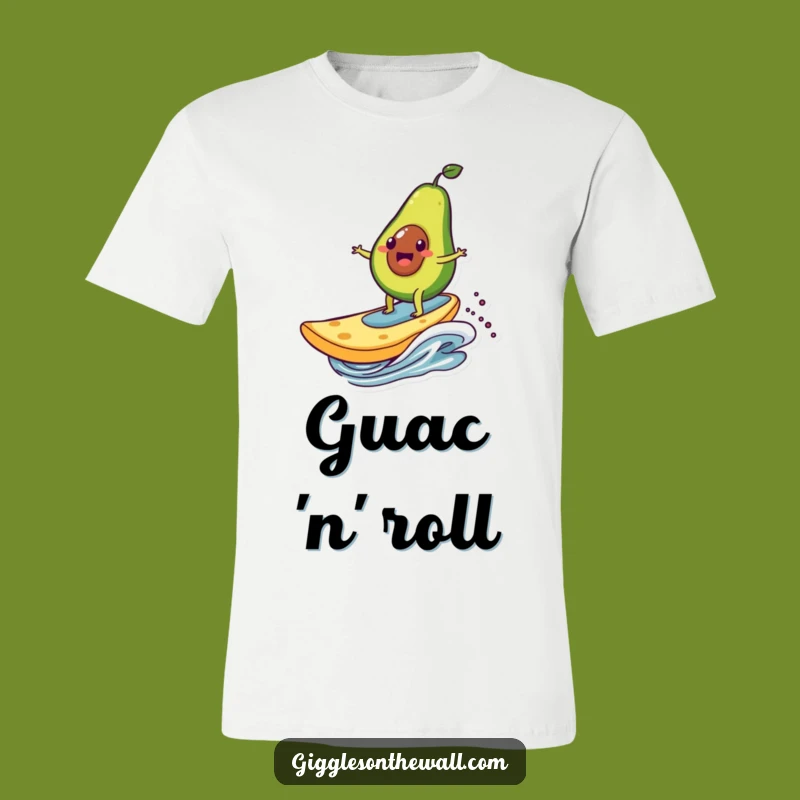 Funny Avocado Surfing Chip T-Shirt - Witty Food Adventure Graphic Tee